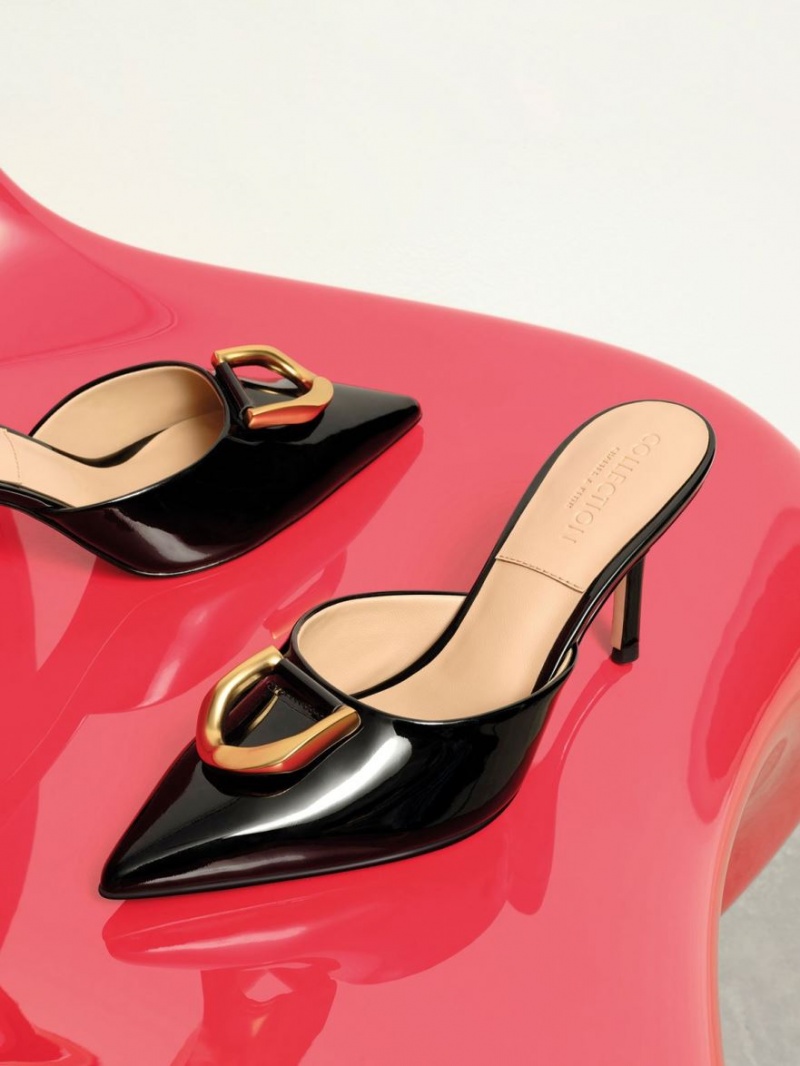 Mules Charles & Keith Gabine Lacuita Piele Negrii | 320GMNRCX