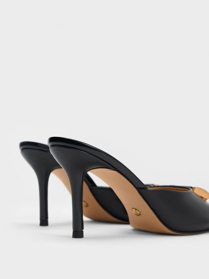 Mules Charles & Keith Gabine Lacuita Piele Negrii | 320GMNRCX