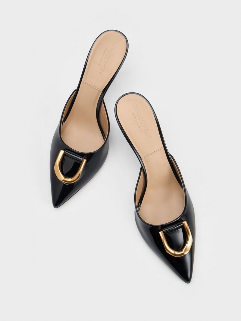 Mules Charles & Keith Gabine Lacuita Piele Negrii | 320GMNRCX