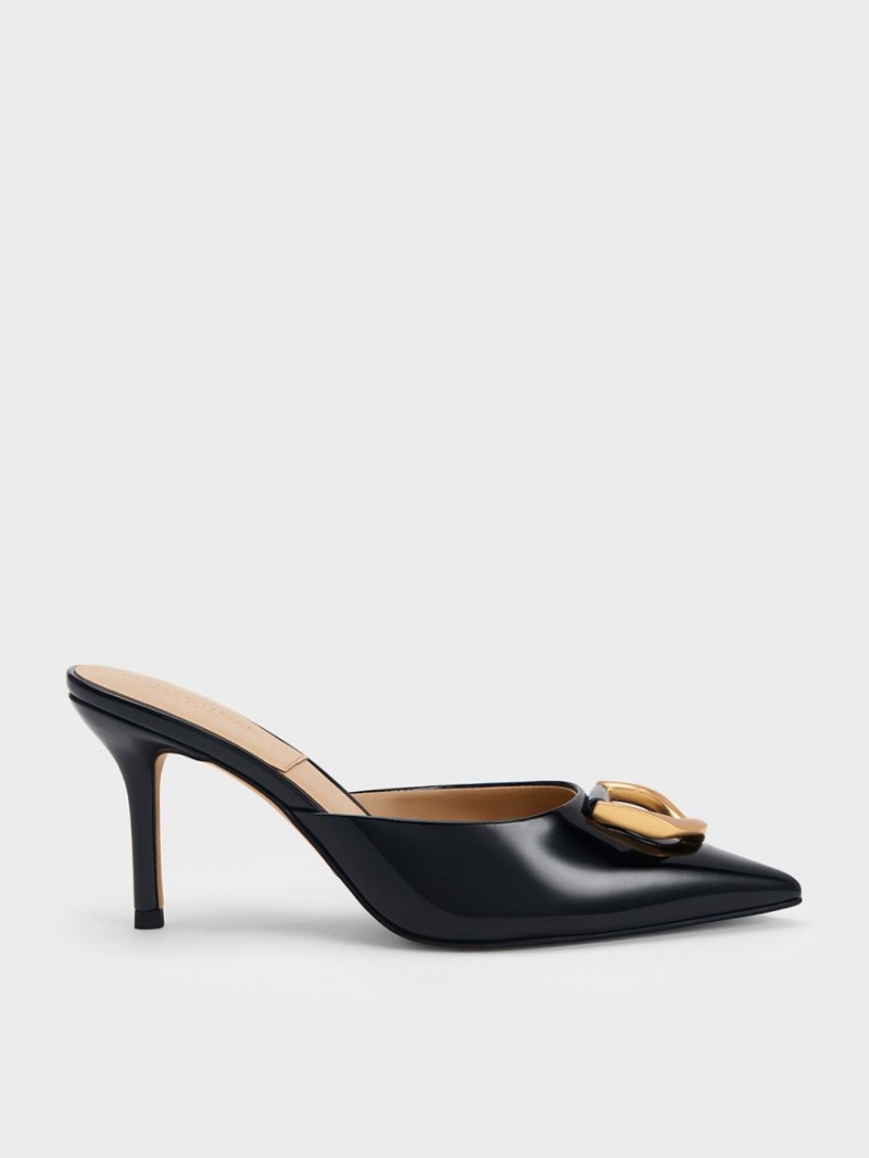 Mules Charles & Keith Gabine Lacuita Piele Negrii | 320GMNRCX