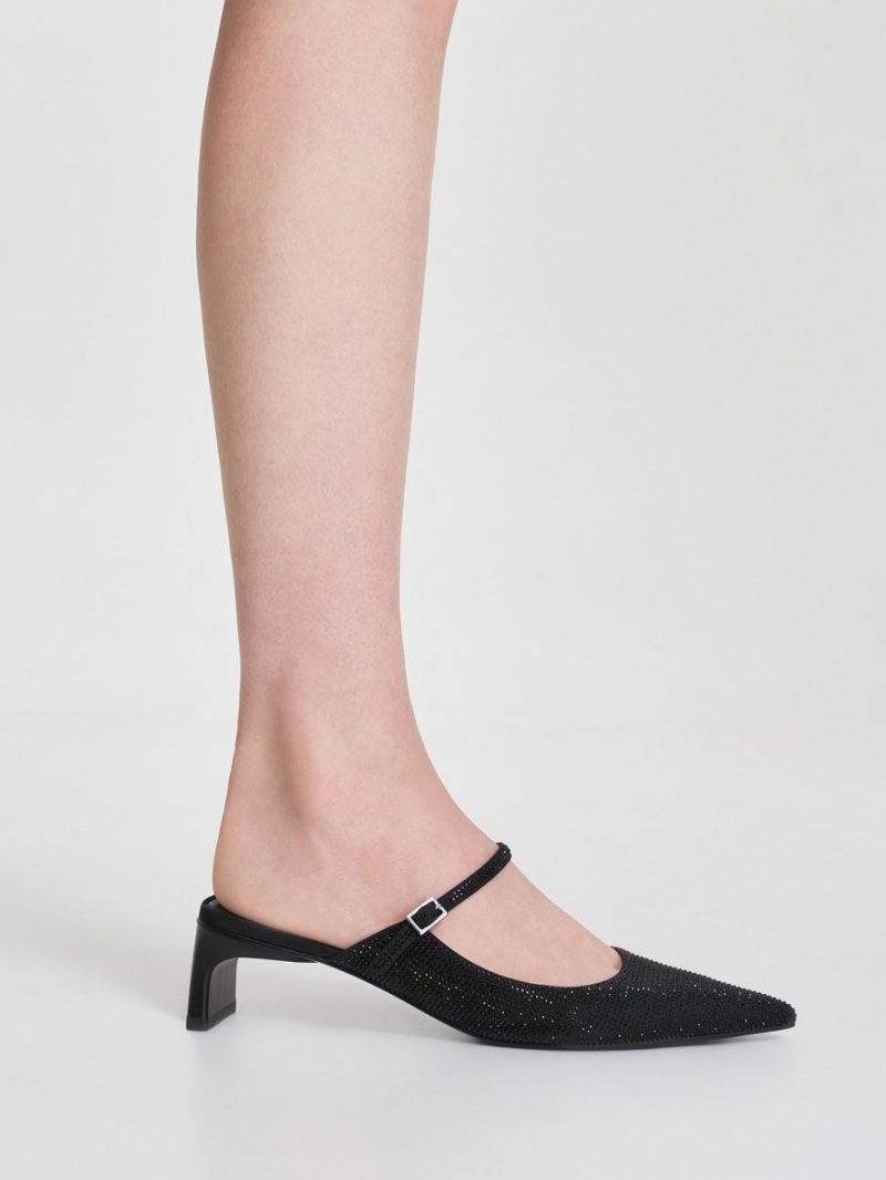 Mules Charles & Keith Gem-Embellished Blade Heel Negrii | 309DHASIX