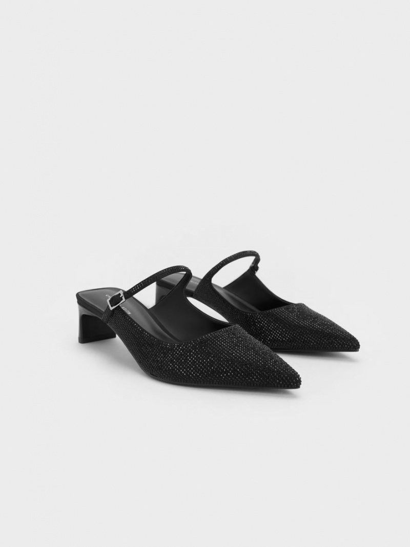 Mules Charles & Keith Gem-Embellished Blade Heel Negrii | 309DHASIX