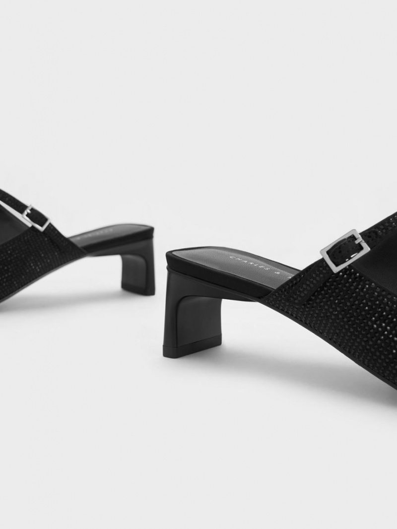 Mules Charles & Keith Gem-Embellished Blade Heel Negrii | 309DHASIX