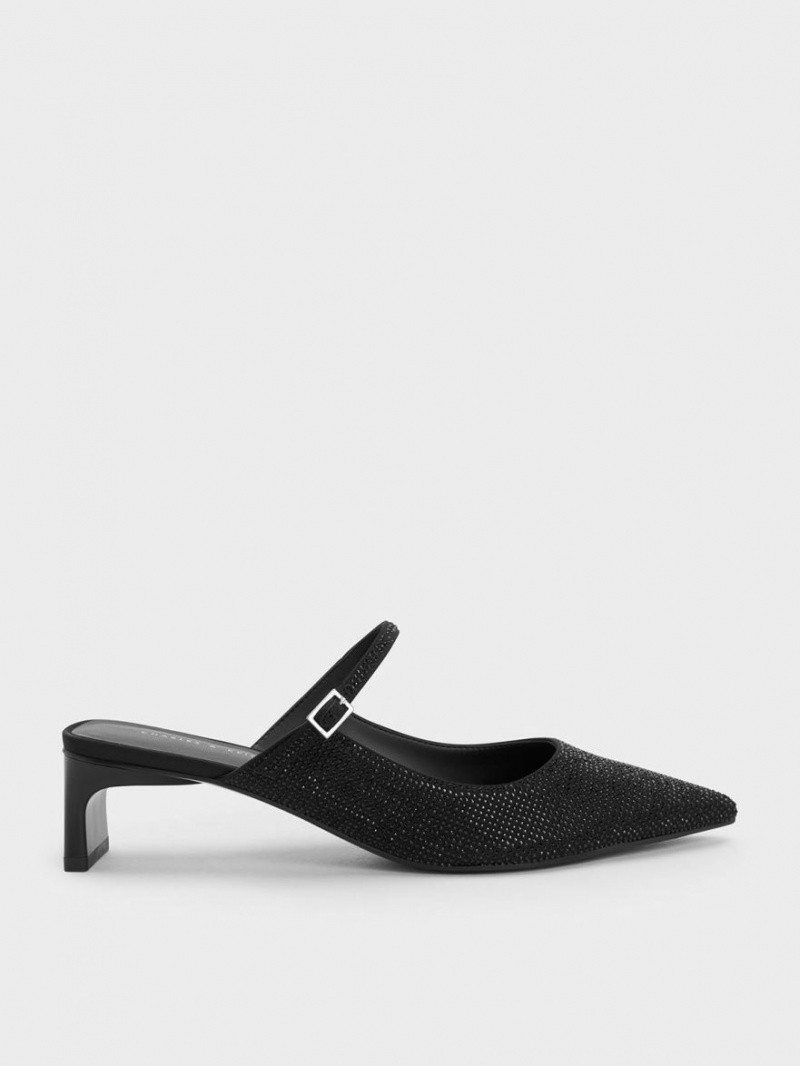 Mules Charles & Keith Gem-Embellished Blade Heel Negrii | 309DHASIX