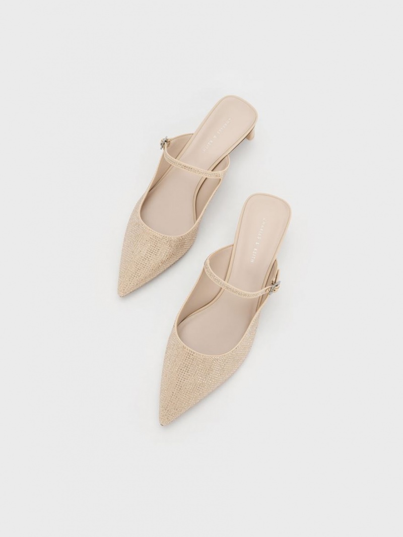 Mules Charles & Keith Gem-Embellished Blade Heel Bej | 708OWNGLY