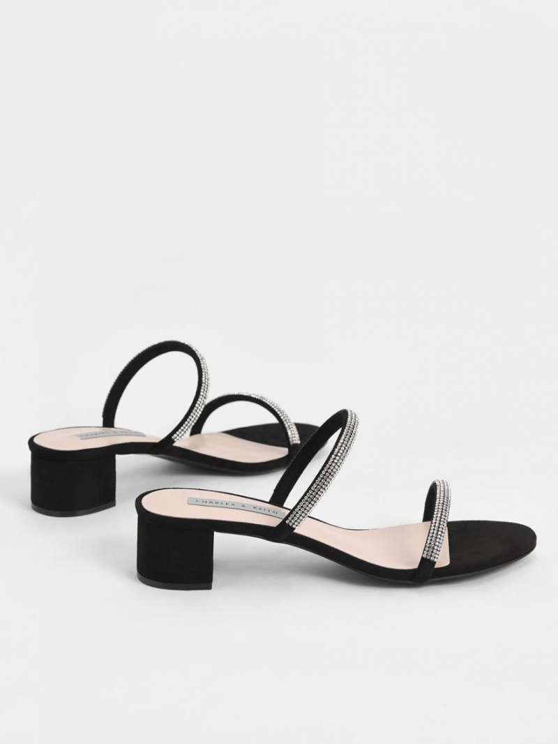 Mules Charles & Keith Gem-Encrusted Cu Bretele Toc Negrii | 801YCJFOE