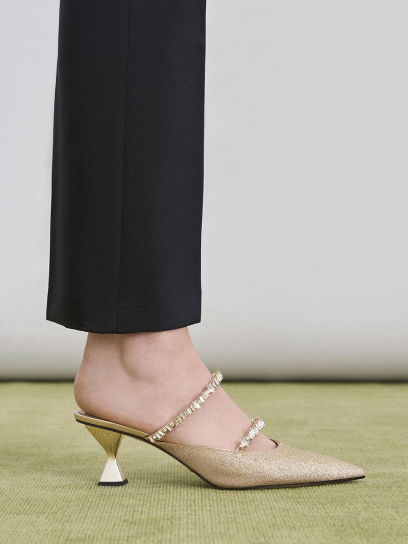 Mules Charles & Keith Gem-Encrusted Metallic Glittered Aurii | 046GWBECO
