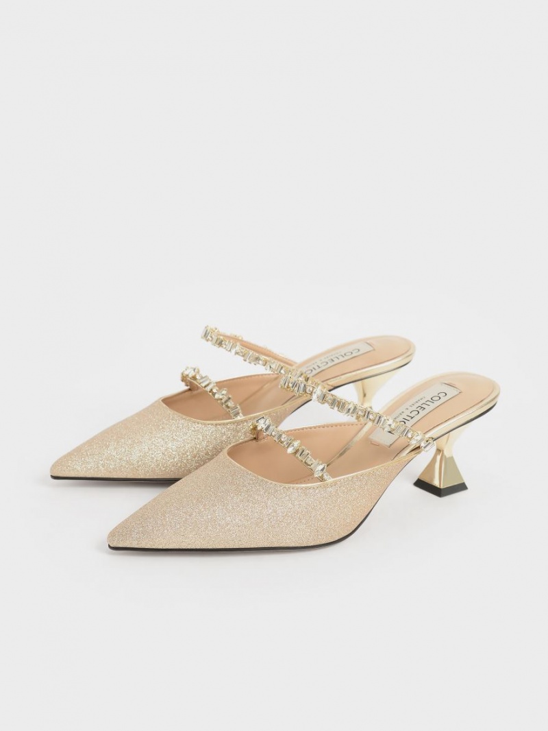 Mules Charles & Keith Gem-Encrusted Metallic Glittered Aurii | 046GWBECO