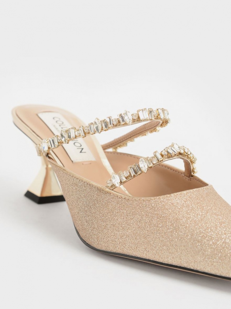 Mules Charles & Keith Gem-Encrusted Metallic Glittered Aurii | 046GWBECO
