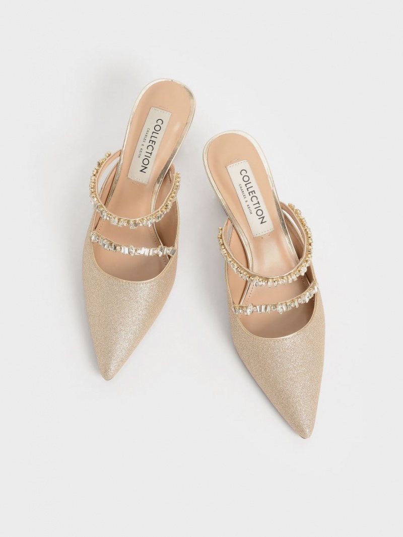 Mules Charles & Keith Gem-Encrusted Metallic Glittered Aurii | 046GWBECO
