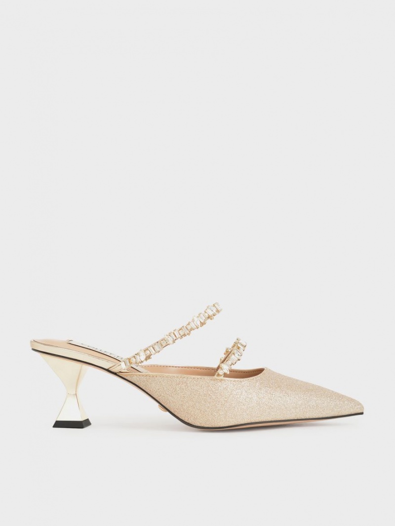 Mules Charles & Keith Gem-Encrusted Metallic Glittered Aurii | 046GWBECO