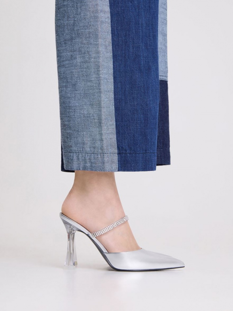 Mules Charles & Keith Gem Curea Metallic Argintii | 801JOIDBK