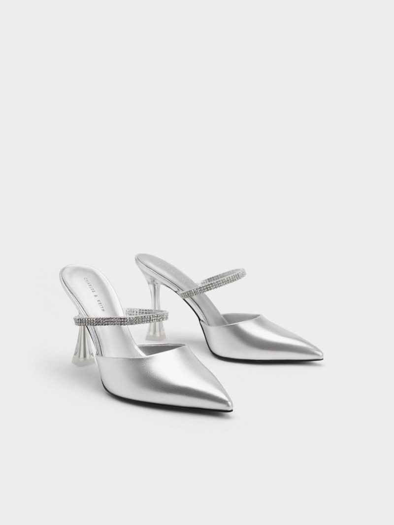 Mules Charles & Keith Gem Curea Metallic Argintii | 801JOIDBK
