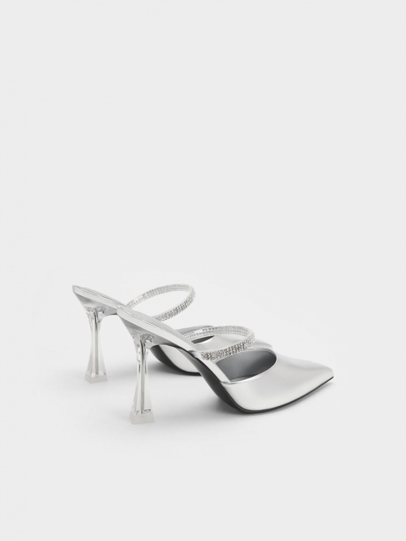 Mules Charles & Keith Gem Curea Metallic Argintii | 801JOIDBK