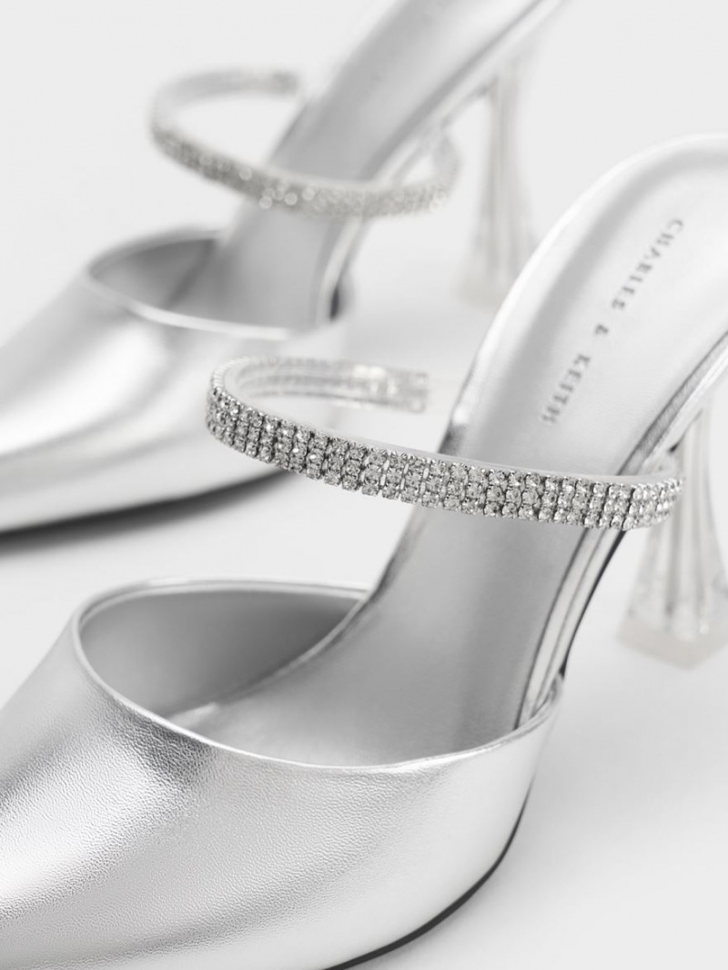 Mules Charles & Keith Gem Curea Metallic Argintii | 801JOIDBK