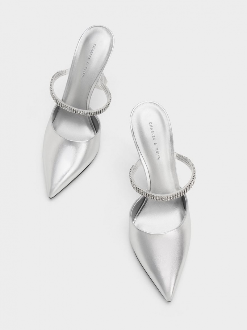 Mules Charles & Keith Gem Curea Metallic Argintii | 801JOIDBK