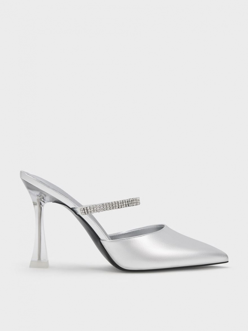 Mules Charles & Keith Gem Curea Metallic Argintii | 801JOIDBK