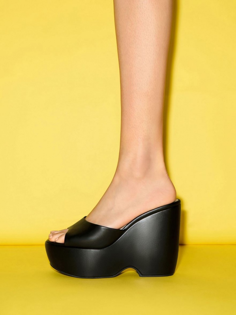 Mules Charles & Keith Grosolan Platforma Wedge Negrii | 725DZKERU