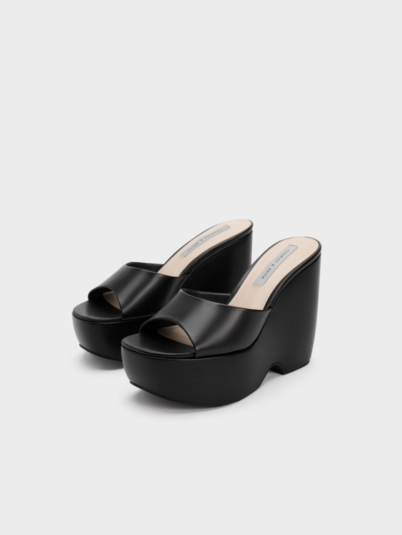 Mules Charles & Keith Grosolan Platforma Wedge Negrii | 725DZKERU