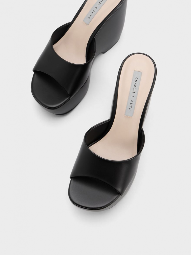 Mules Charles & Keith Grosolan Platforma Wedge Negrii | 725DZKERU