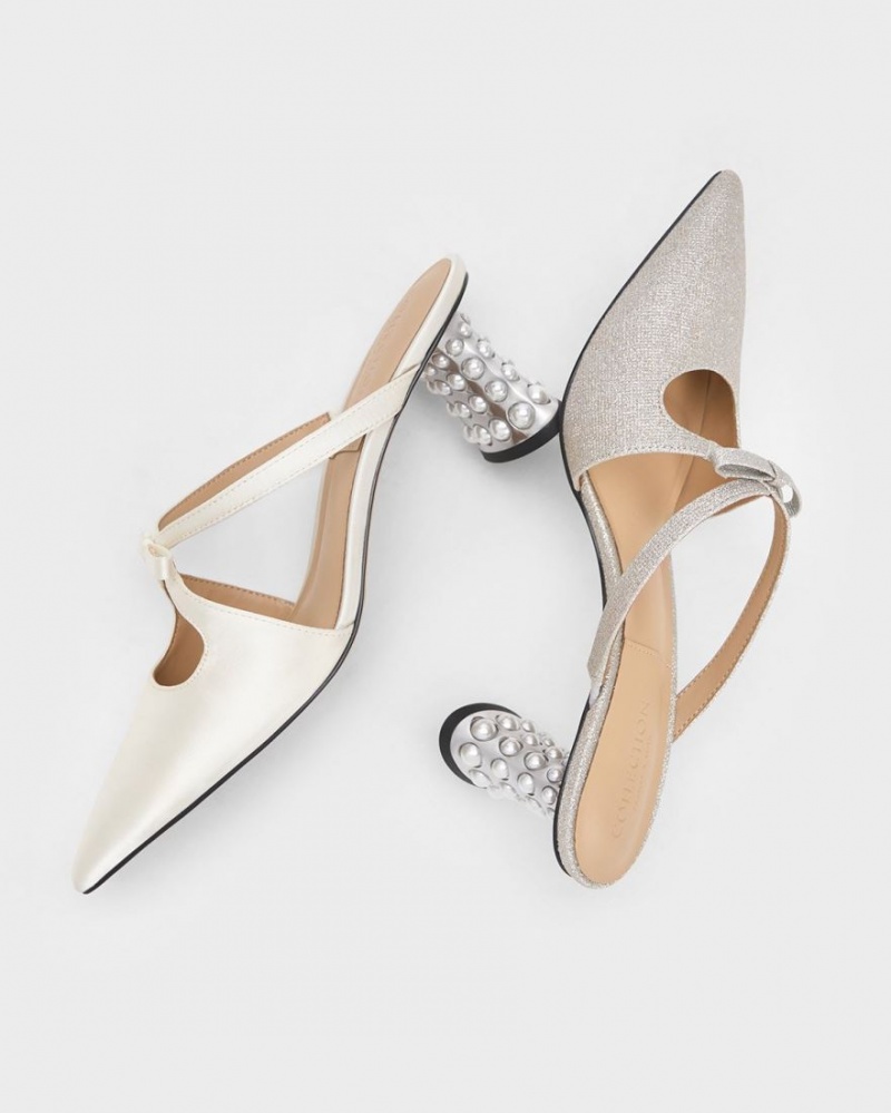 Mules Charles & Keith Jacinda Beaded Heel Bow Albi | 057WLOXNU
