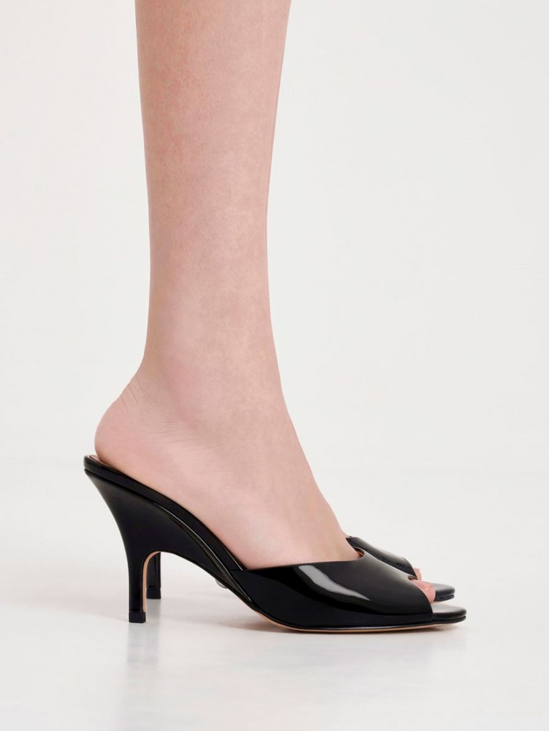 Mules Charles & Keith Lacuita Piele Round-Bombeu Toc Negrii | 721KQSUFD