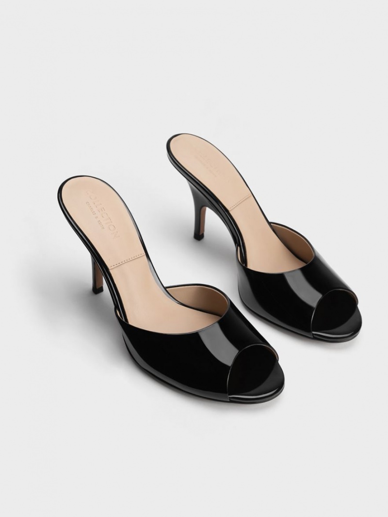 Mules Charles & Keith Lacuita Piele Round-Bombeu Toc Negrii | 721KQSUFD