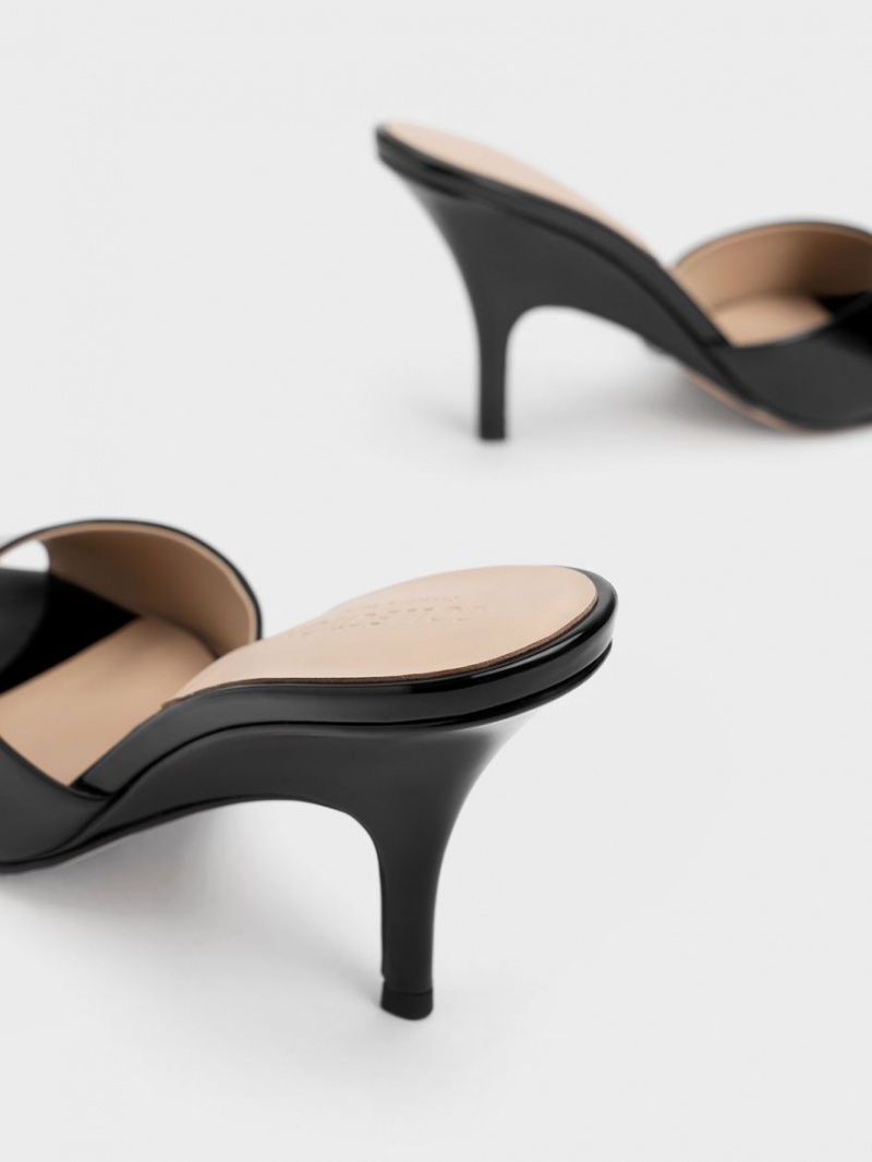 Mules Charles & Keith Lacuita Piele Round-Bombeu Toc Negrii | 721KQSUFD
