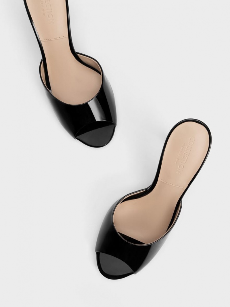 Mules Charles & Keith Lacuita Piele Round-Bombeu Toc Negrii | 721KQSUFD