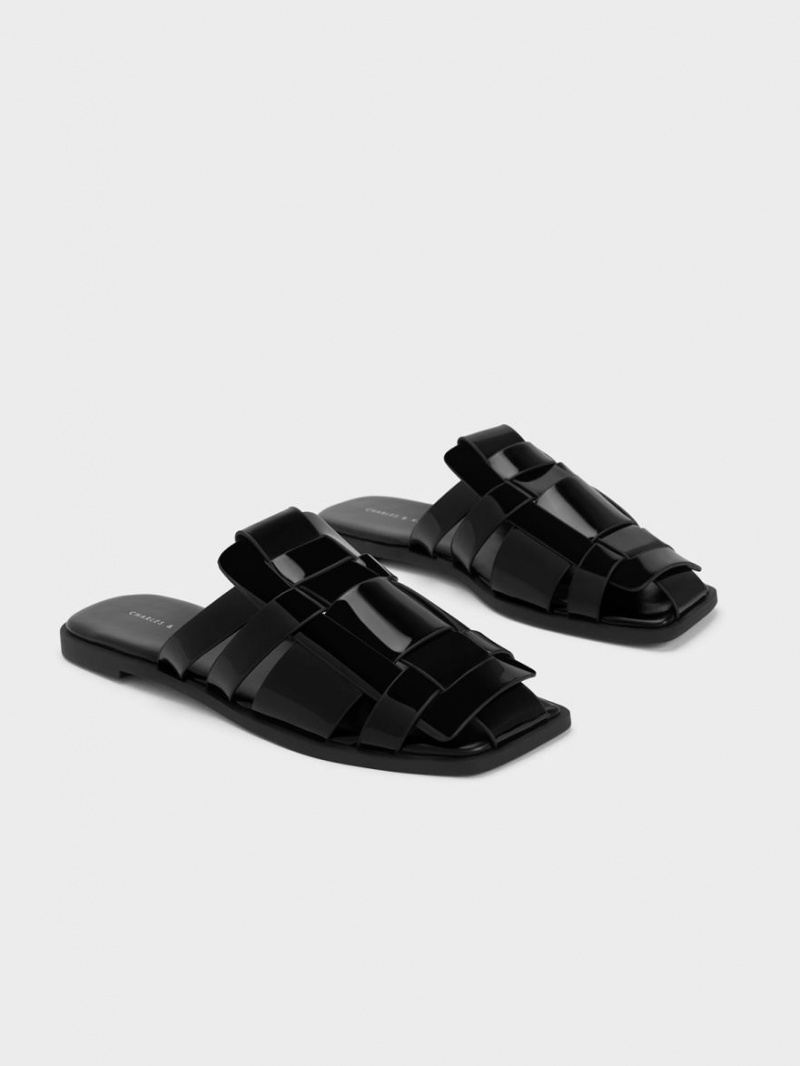 Mules Charles & Keith Lacuita Woven Plati Negrii | 967UGCYQA