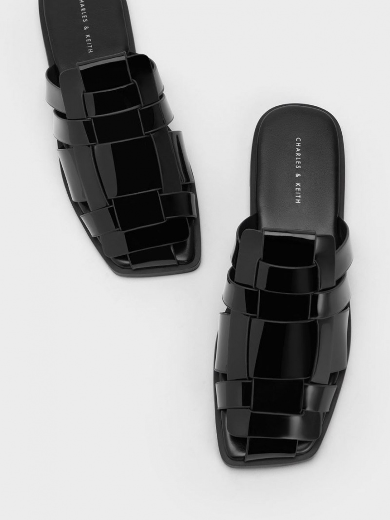 Mules Charles & Keith Lacuita Woven Plati Negrii | 967UGCYQA