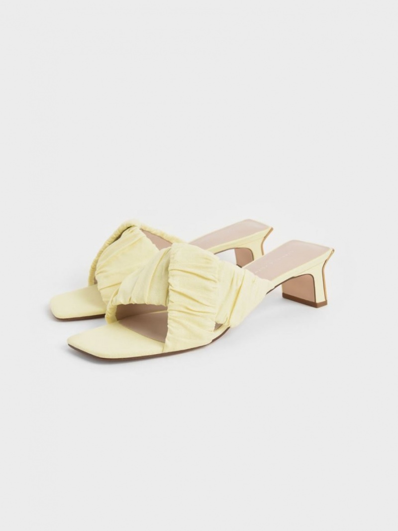 Mules Charles & Keith Linen Asymmetric Ruched Galbeni | 357LAXWHO