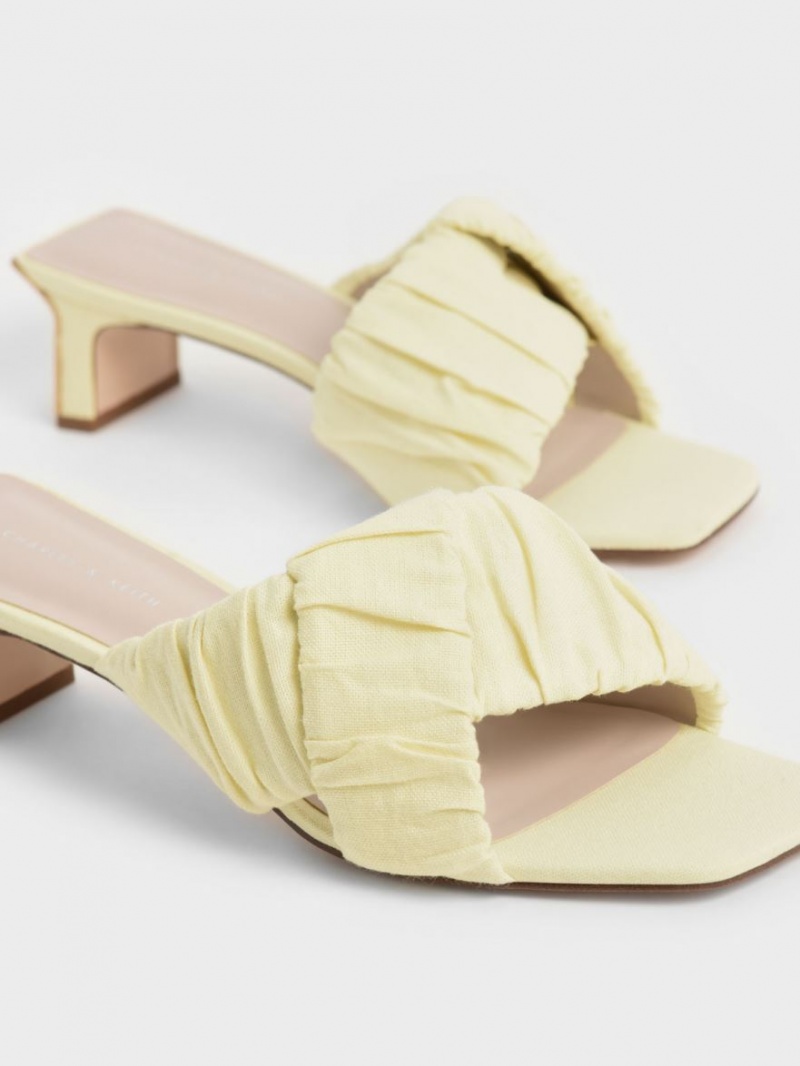 Mules Charles & Keith Linen Asymmetric Ruched Galbeni | 357LAXWHO
