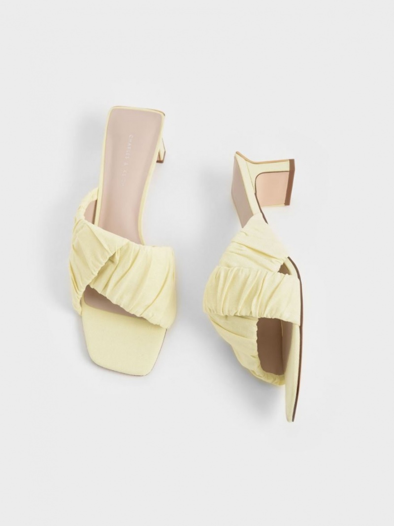 Mules Charles & Keith Linen Asymmetric Ruched Galbeni | 357LAXWHO
