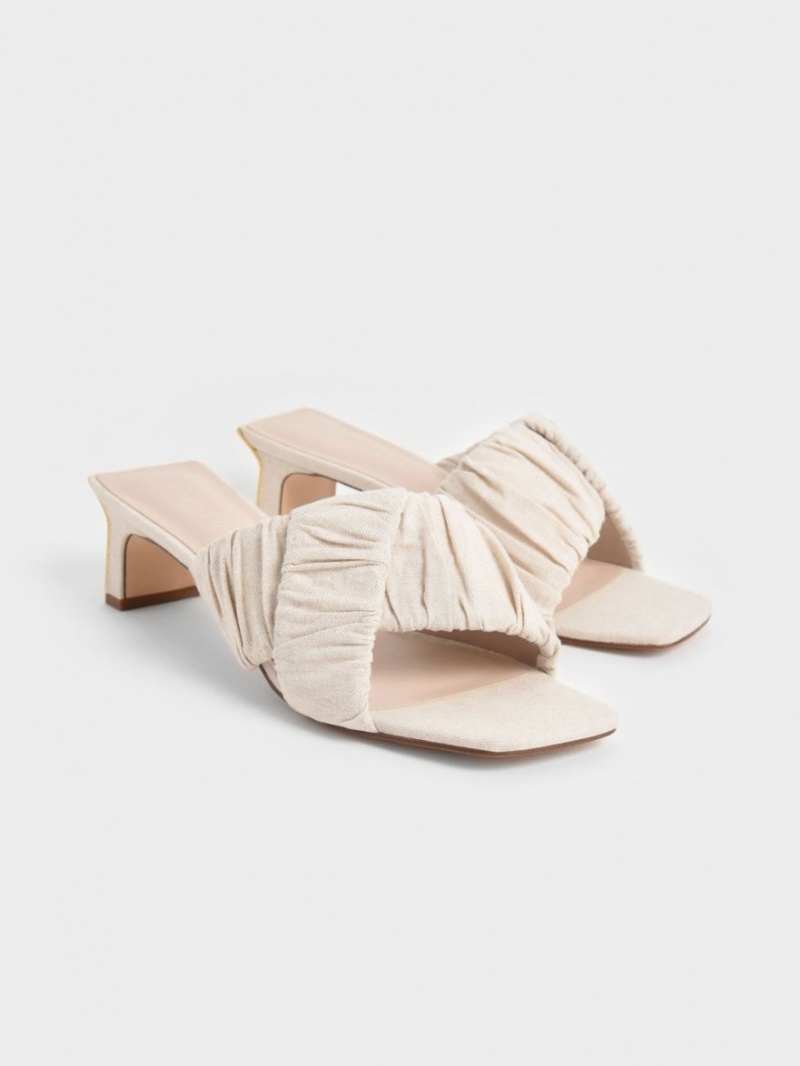 Mules Charles & Keith Linen Asymmetric Ruched Albi | 493NLPWCD