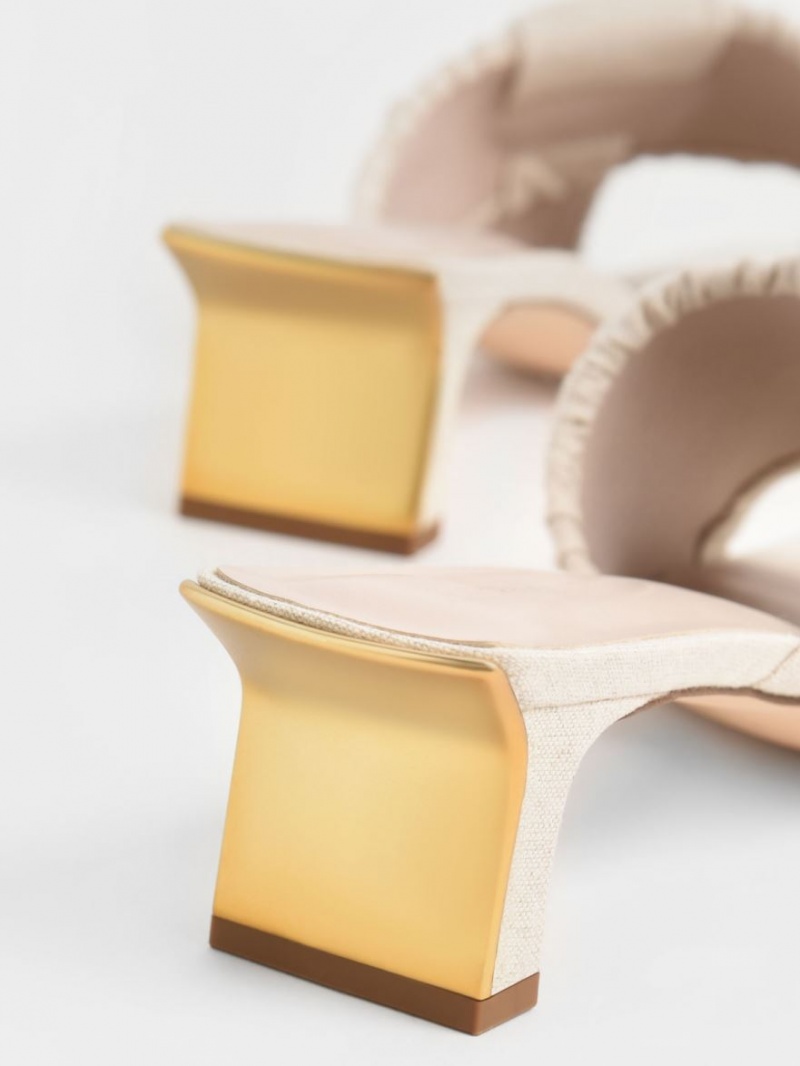 Mules Charles & Keith Linen Asymmetric Ruched Albi | 493NLPWCD