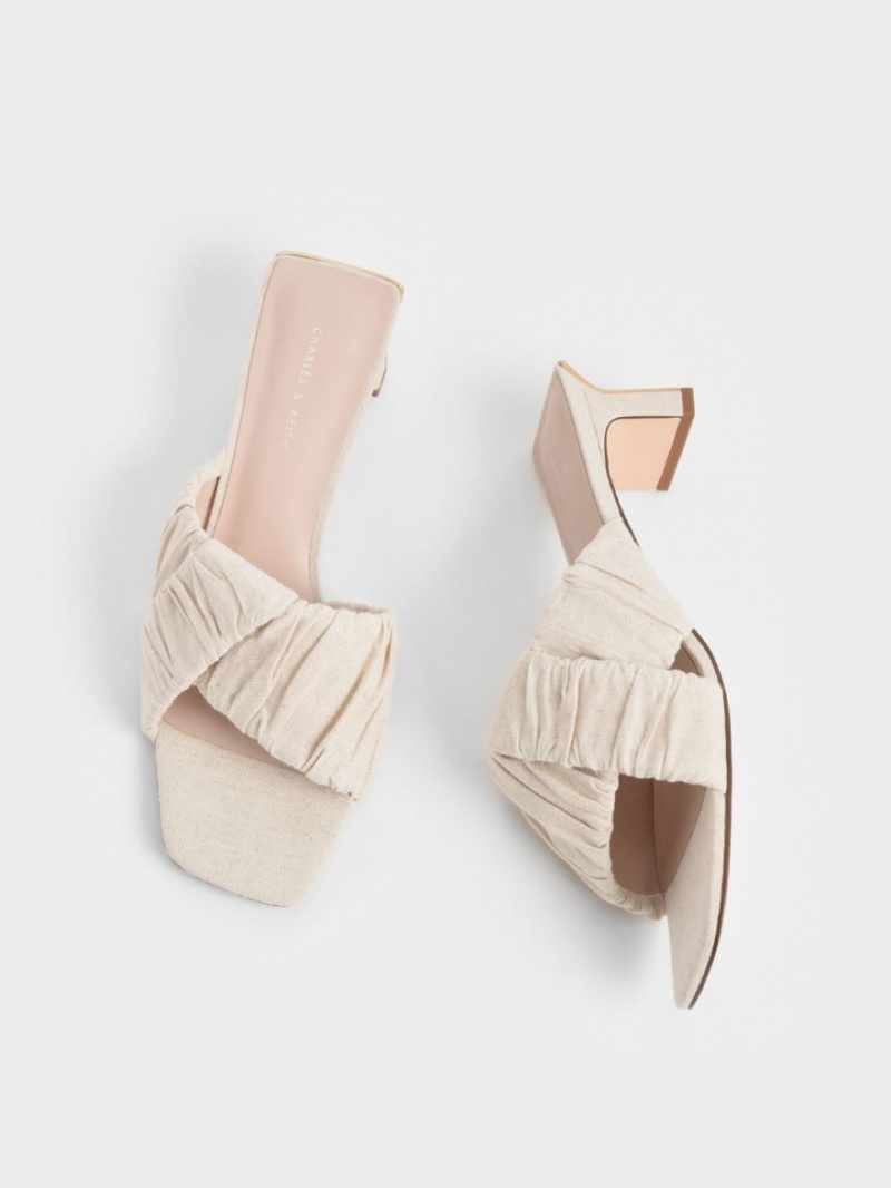 Mules Charles & Keith Linen Asymmetric Ruched Albi | 493NLPWCD