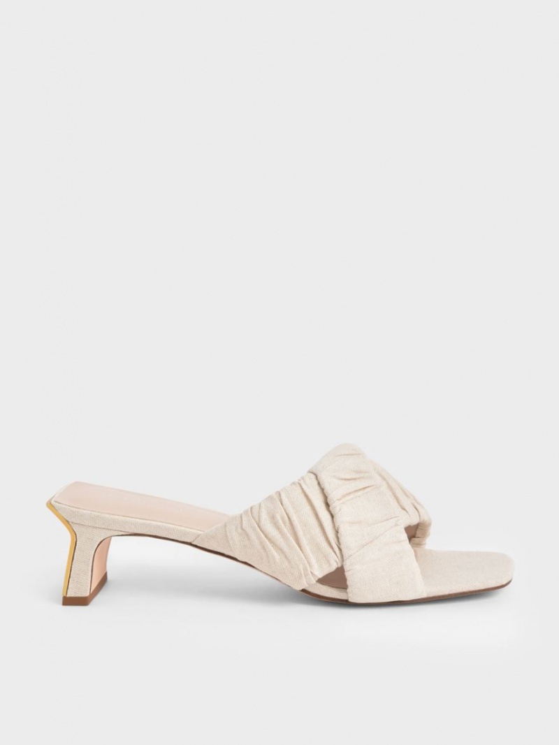 Mules Charles & Keith Linen Asymmetric Ruched Albi | 493NLPWCD