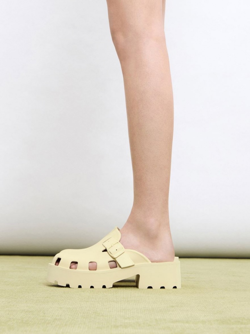 Mules Charles & Keith Mae Buckled Platforma Galbeni | 263VQUORK