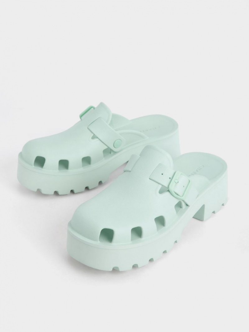 Mules Charles & Keith Mae Buckled Platforma Verde Menta | 054GAEUMQ