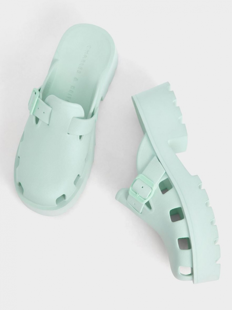 Mules Charles & Keith Mae Buckled Platforma Verde Menta | 054GAEUMQ