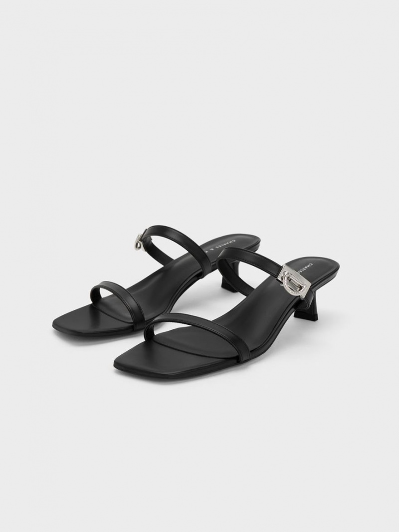 Mules Charles & Keith Metallic Accent Double Curea Negrii | 380SAFLVM