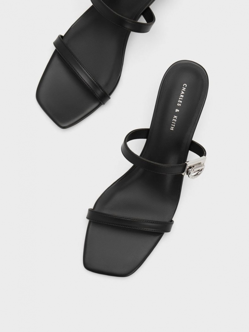 Mules Charles & Keith Metallic Accent Double Curea Negrii | 380SAFLVM