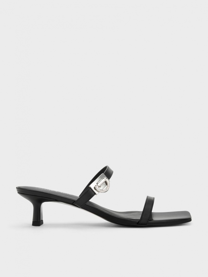 Mules Charles & Keith Metallic Accent Double Curea Negrii | 380SAFLVM