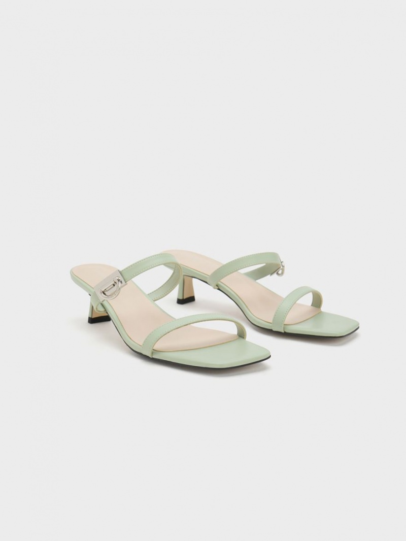 Mules Charles & Keith Metallic Accent Double Curea Verde Menta | 940VTKQCO