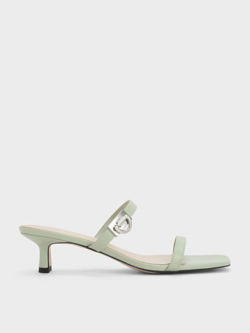 Mules Charles & Keith Metallic Accent Double Curea Verde Menta | 940VTKQCO