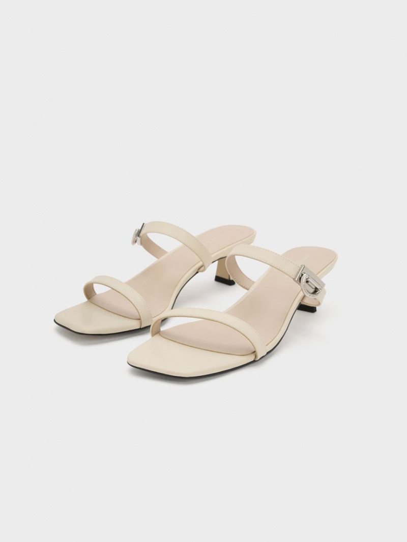 Mules Charles & Keith Metallic Accent Double Curea Albi | 729SRHOPI