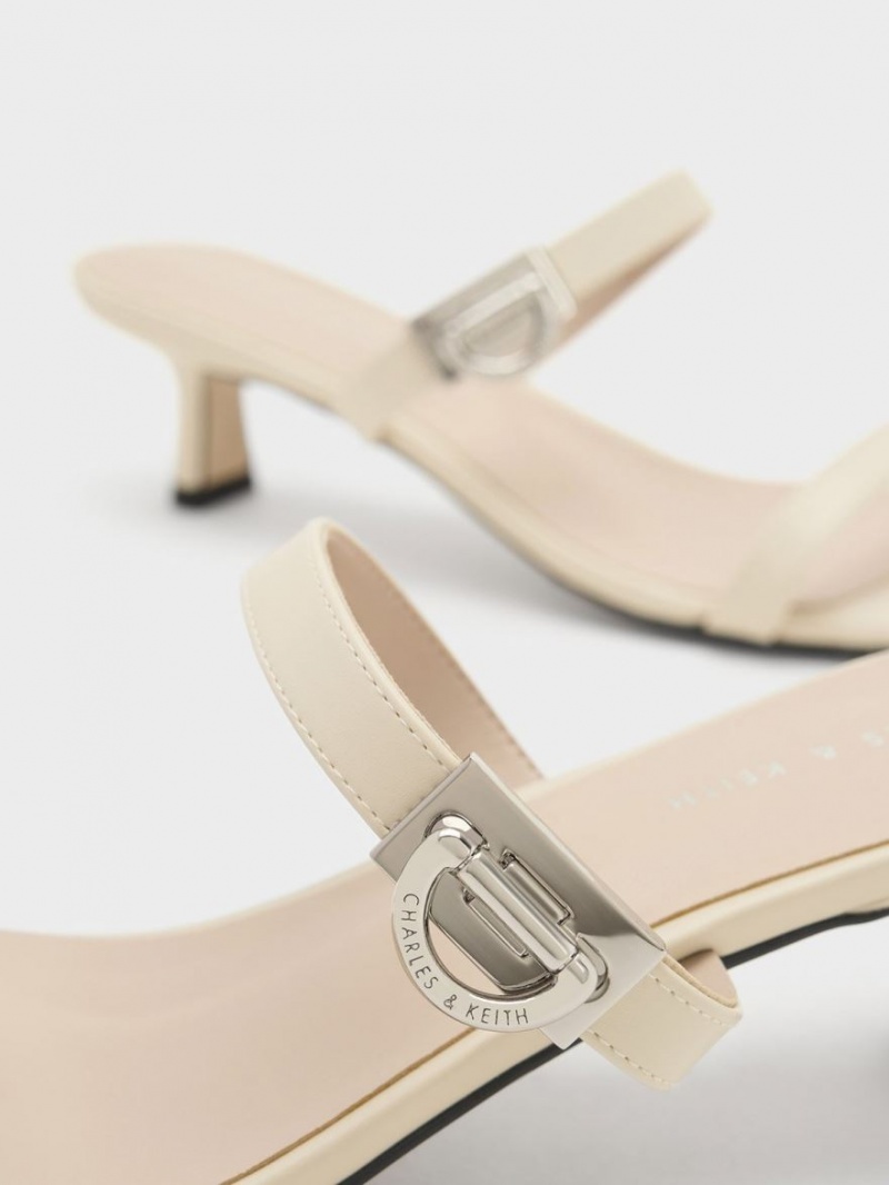 Mules Charles & Keith Metallic Accent Double Curea Albi | 729SRHOPI