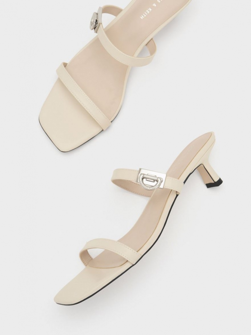 Mules Charles & Keith Metallic Accent Double Curea Albi | 729SRHOPI
