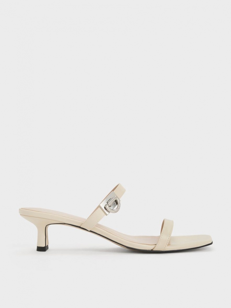 Mules Charles & Keith Metallic Accent Double Curea Albi | 729SRHOPI